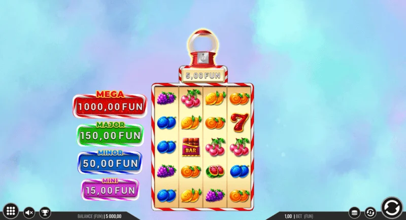Sweet Candy Cash Stash - οθόνη παιχνιδιού με στήλες και κουμπιά ελέγχου